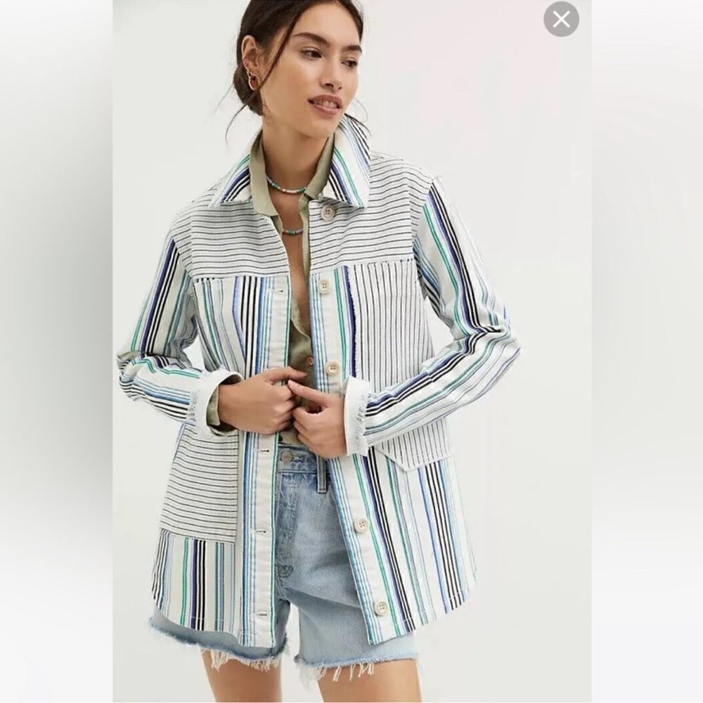 Anthropologie Maeve Striped Button Down Shacket Shirt Jacket NEW Size Medium